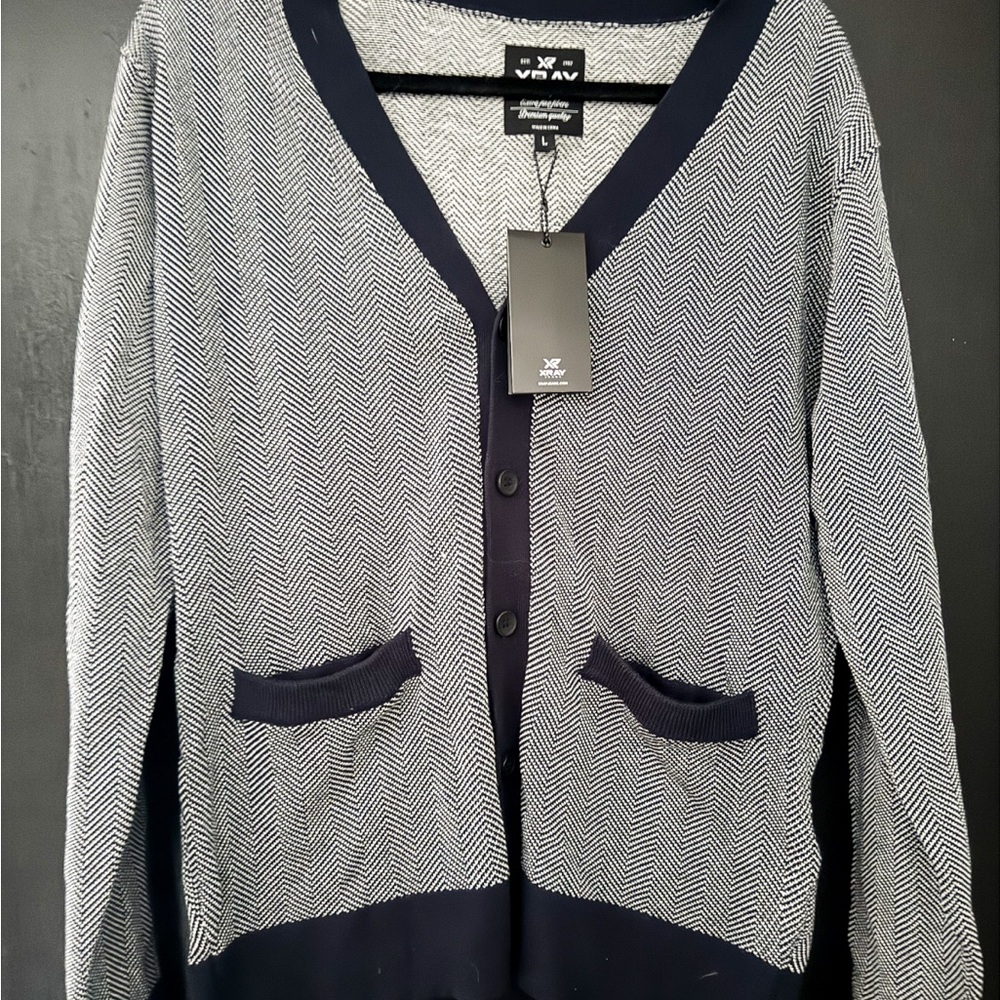 XRay Navy and White Chevron Cardigan New
